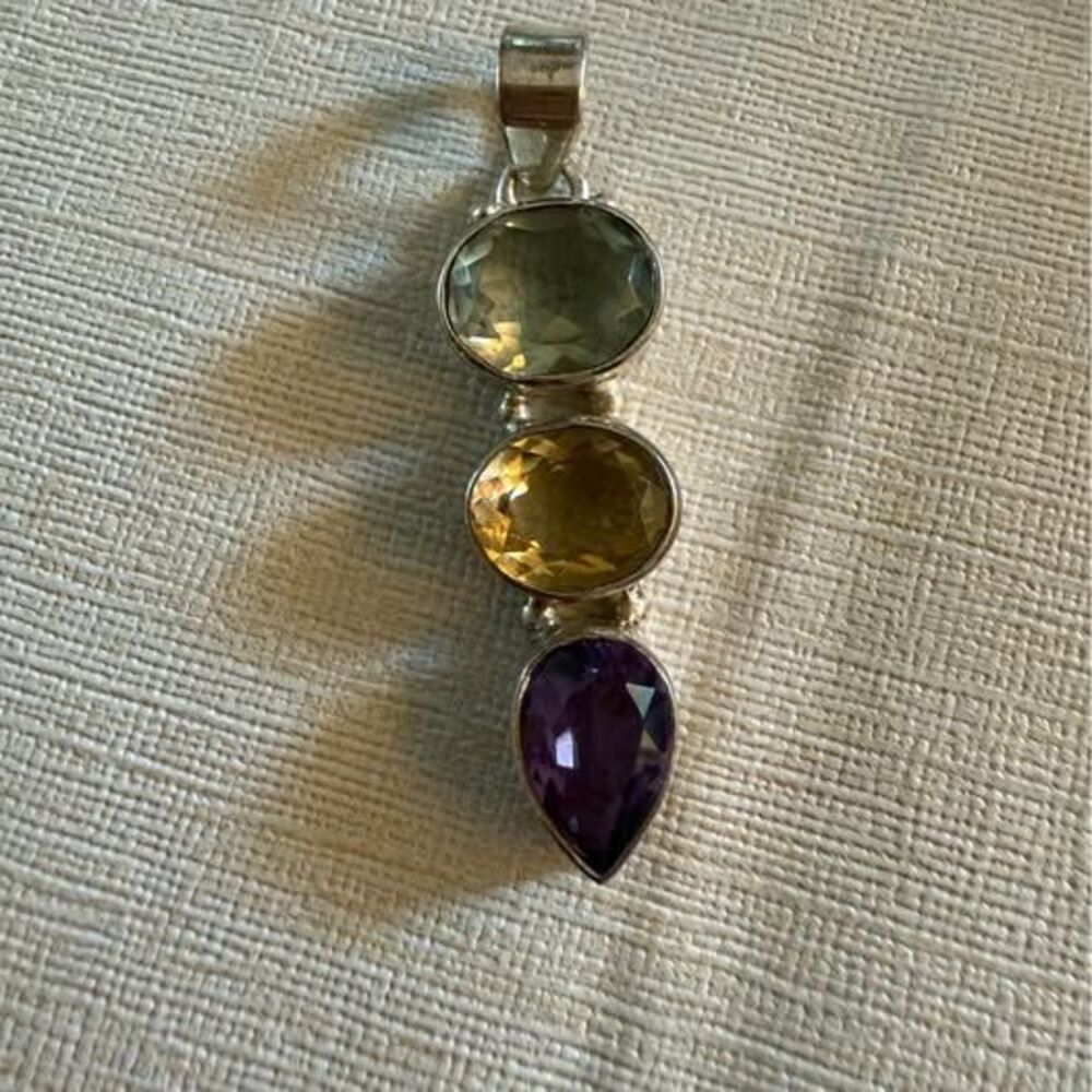 Sterling silver tri-color gemstone pendant, never worn